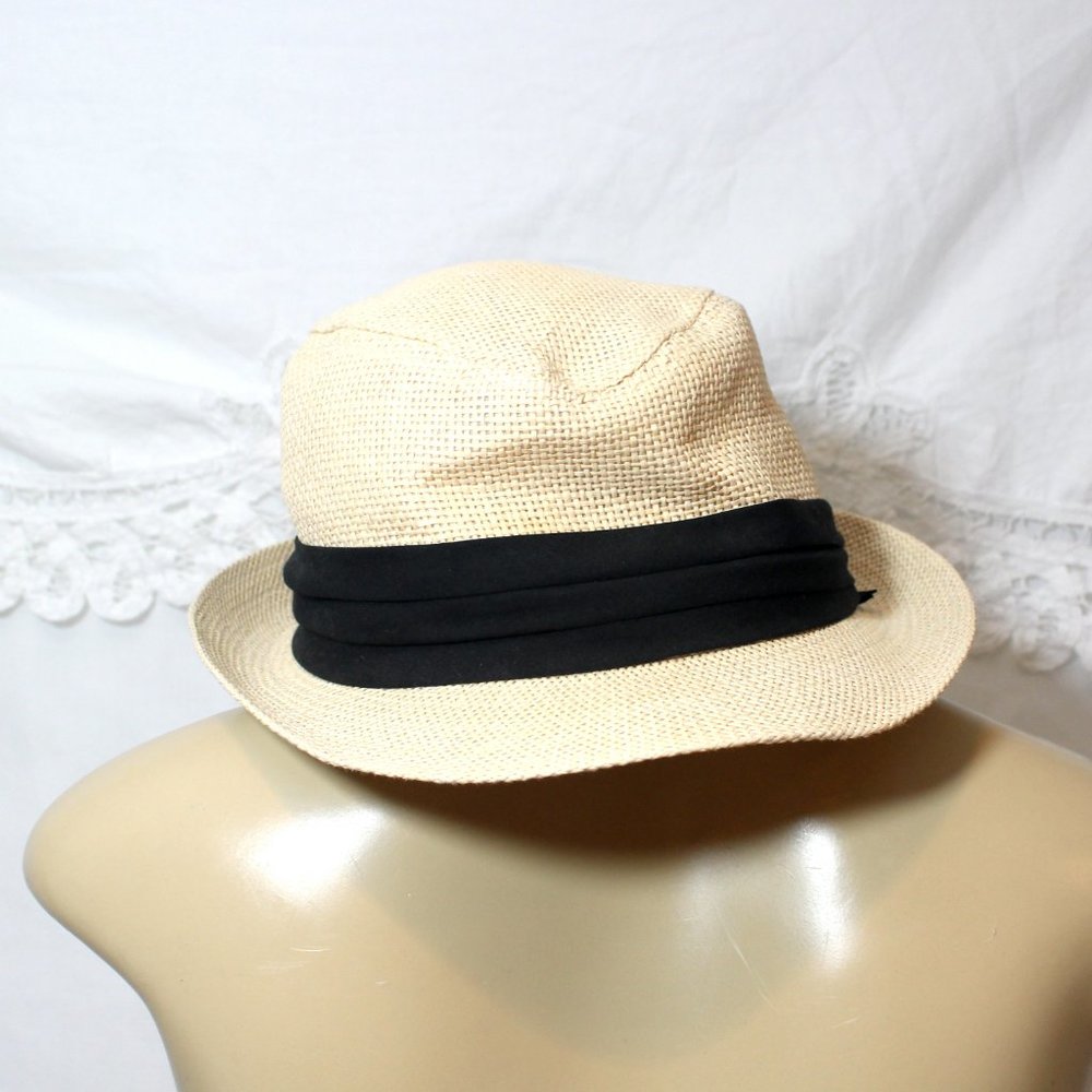 👒Natural Black Cross Ribbon Weaved Fedora Hat👒